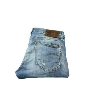 G-Star Raw Blue Distressed 3301 Slim Button Fly Men's Jean 34x30